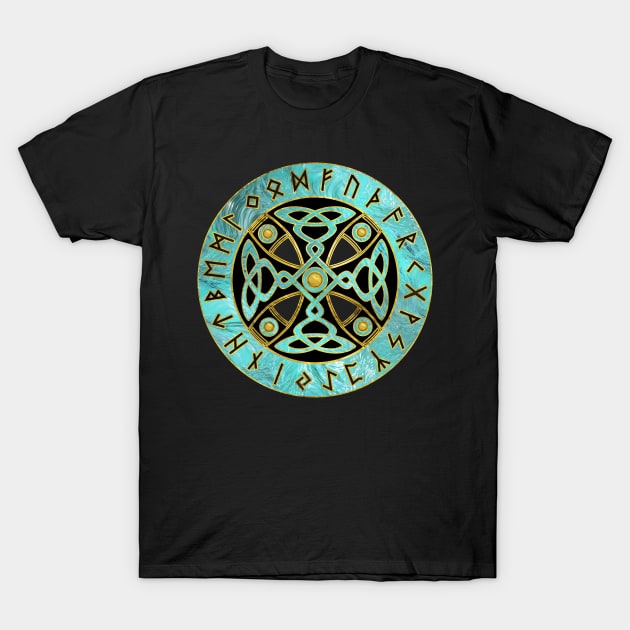 Decorative Celtic Cross  and Runes alphabet T-Shirt by Nartissima